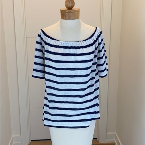 BCBG striped off the Shoulder trapeze Tee Small - Picture 1 of 4